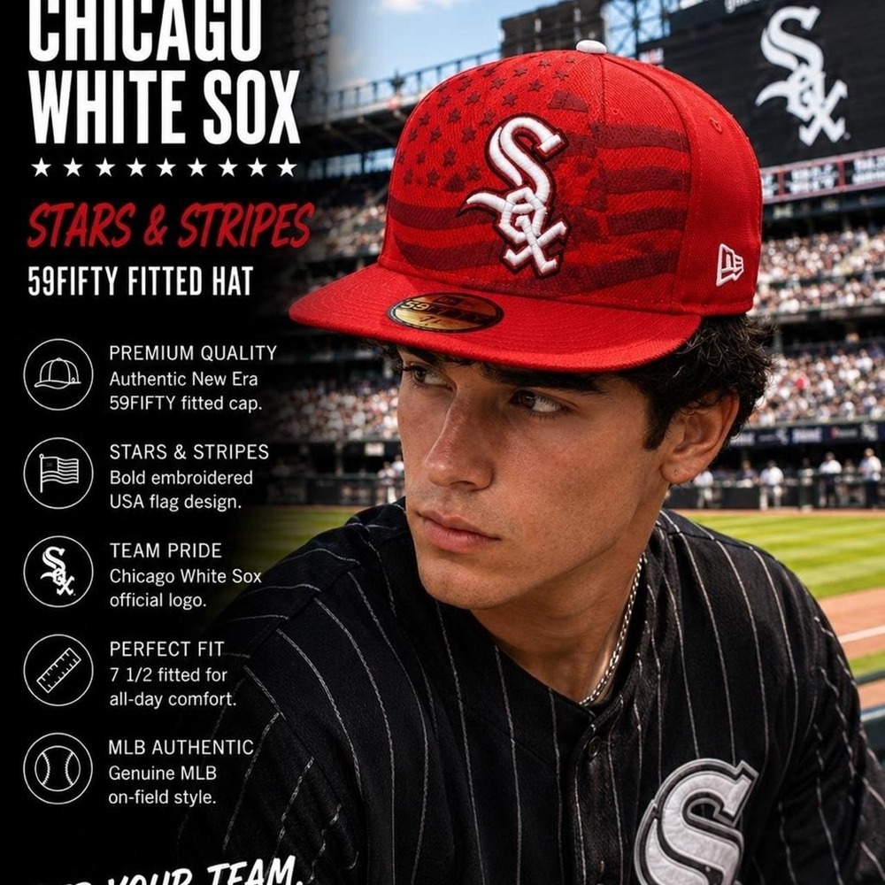 New Era Chicago White Sox Stars & Stripes Red 59FIFTY Fitted Hat 7 1/2 MLB Cap